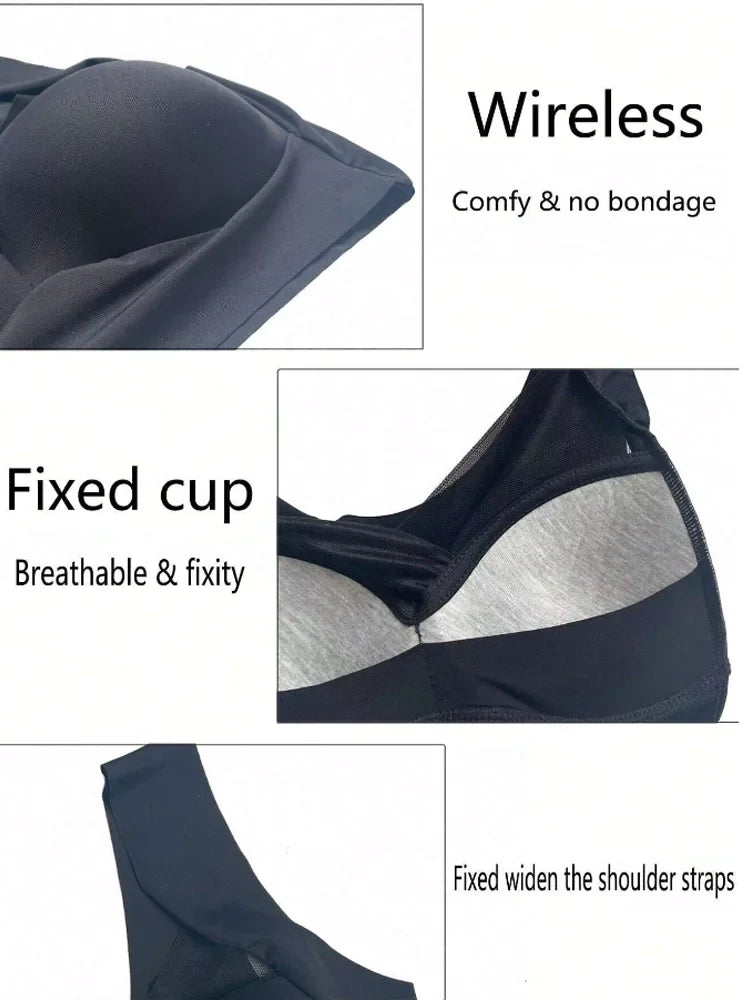 1Pc Women Lace Sport Bras Plus Size Seamless Bra Bralette Backless Lady Brassiere Vest Female Gathers Shock-Proof Wireless L-3XL