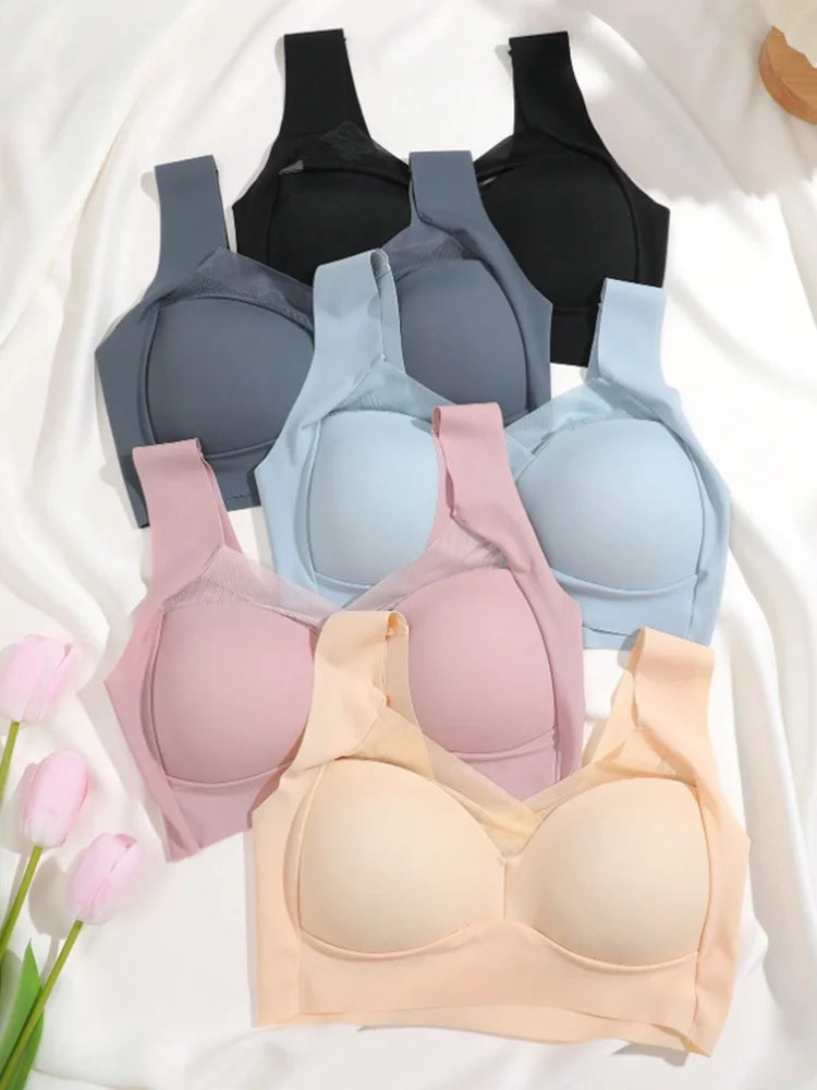 1Pc Women Lace Sport Bras Plus Size Seamless Bra Bralette Backless Lady Brassiere Vest Female Gathers Shock-Proof Wireless L-3XL